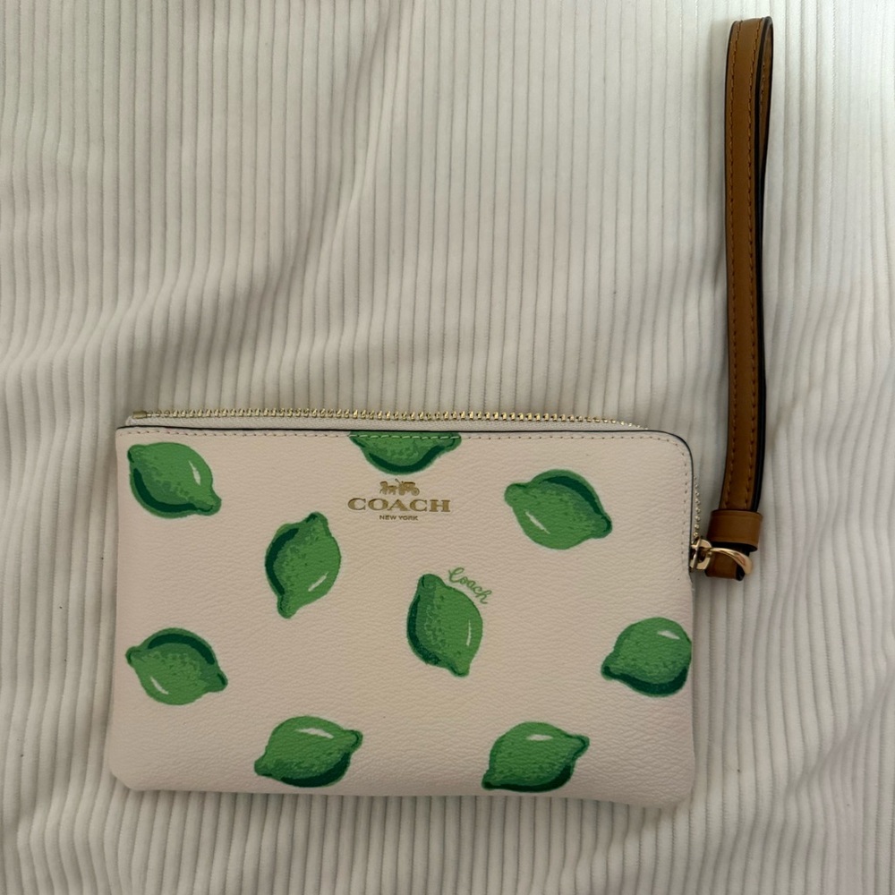 Coach Lime Print Wristlet in White and Green